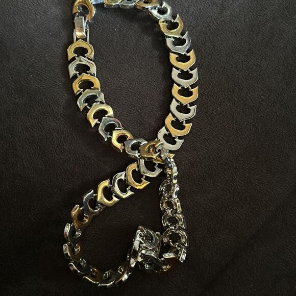 Vintage two-tone, heavy gold and silver necklace matching real Carolee earings - Picture 9 of 11